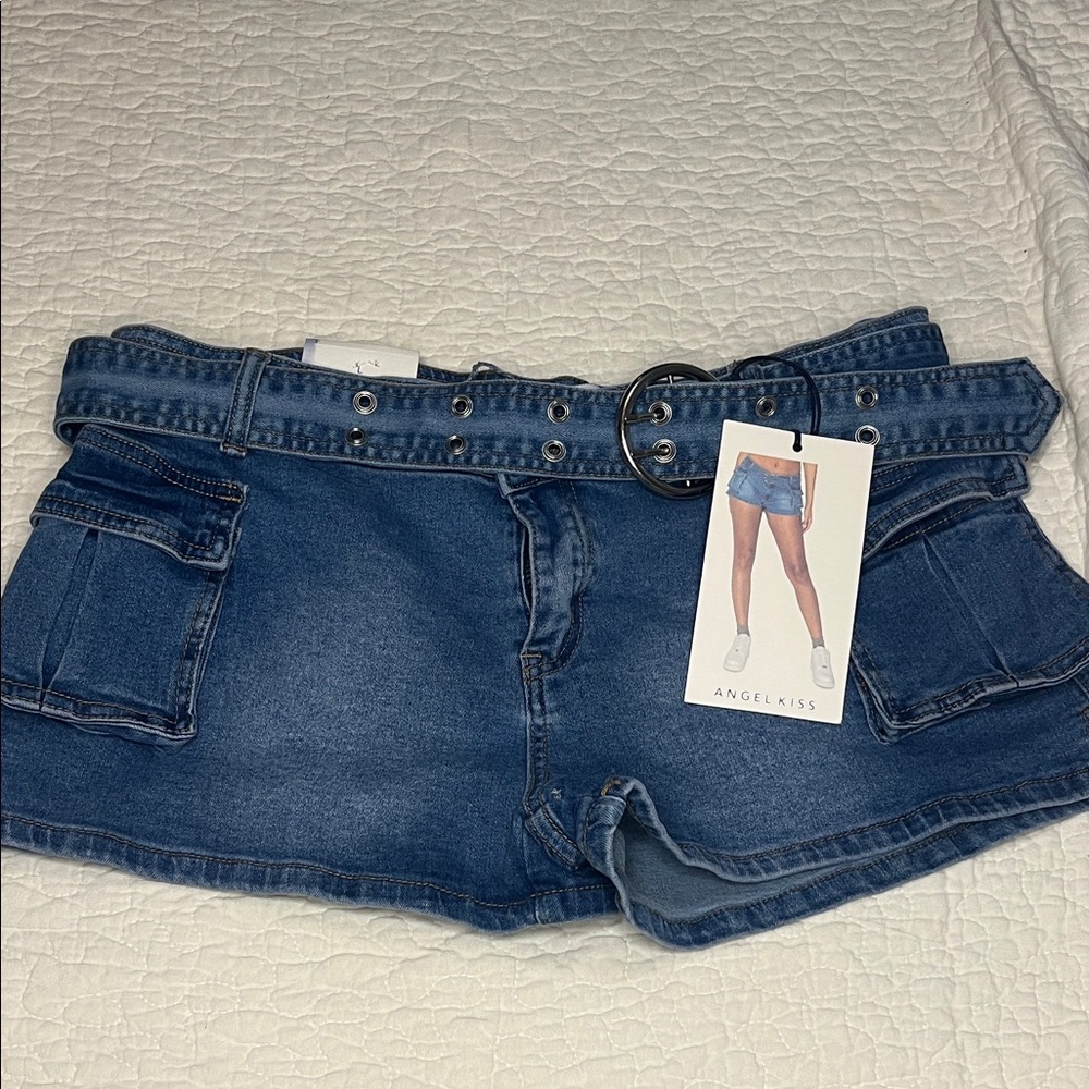 Angel Kiss Dark Blue Jean Shorts with Belt